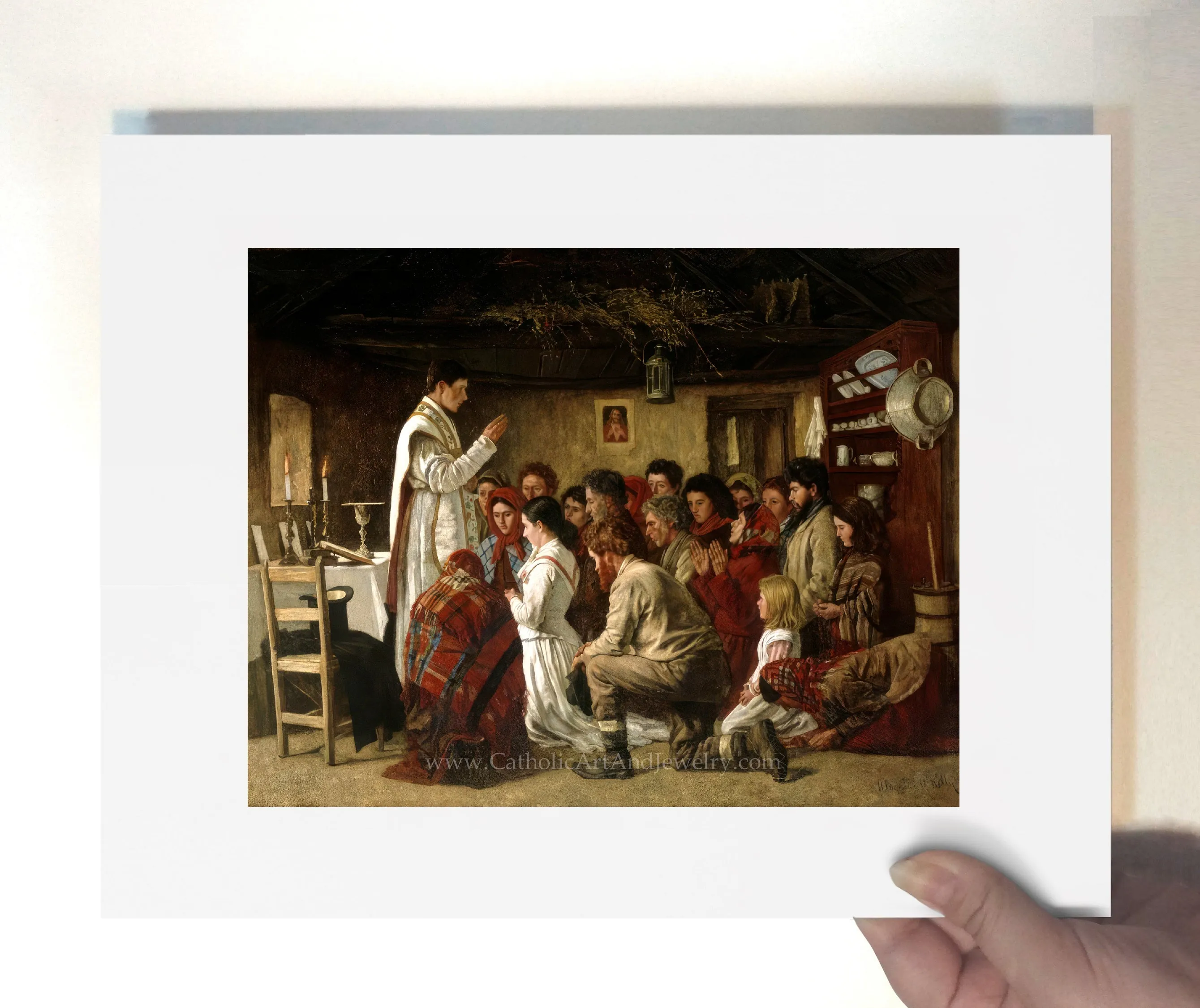 Home Mass, “Mass in a Connemara Cabin” – Aloysius O'Kelly  – Beautiful Catholic Art – Archival Quality