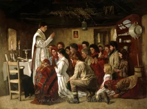 Home Mass, “Mass in a Connemara Cabin” – Aloysius O'Kelly  – Beautiful Catholic Art – Archival Quality