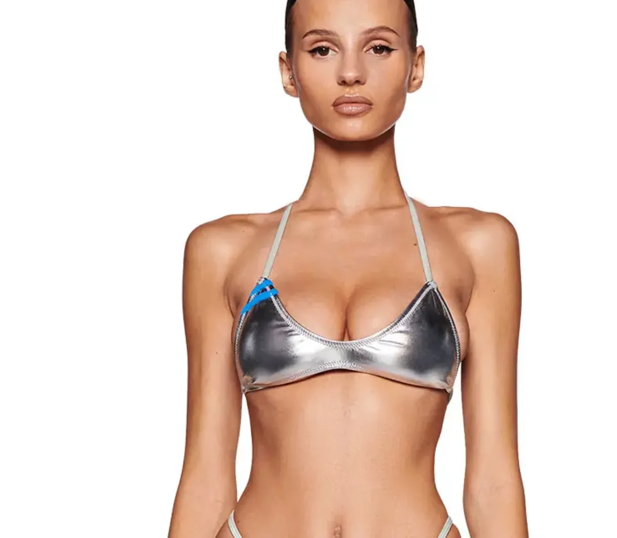 I.AM.GIA Metallic Silver 2-piece set - logo Holly Bikini Top & Holly Shorts UK S