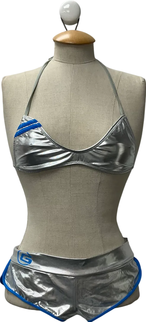 I.AM.GIA Metallic Silver 2-piece set - logo Holly Bikini Top & Holly Shorts UK S
