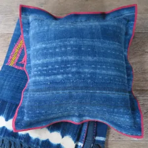 indigo blue flange - one of a kind pillow