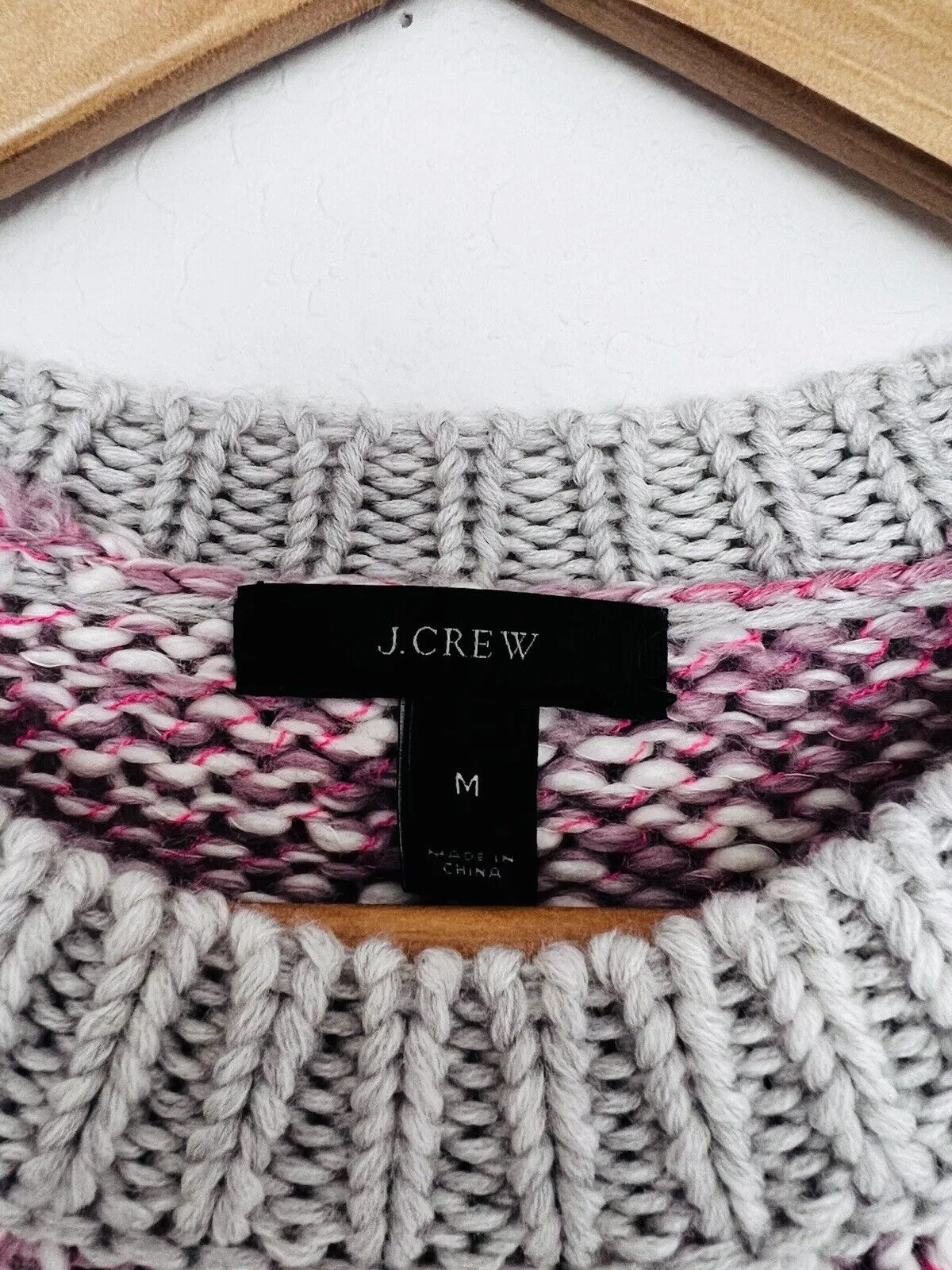 J. CREW Wool Blend Sweater Sz M Crewneck Pink 3/4 Sleeves