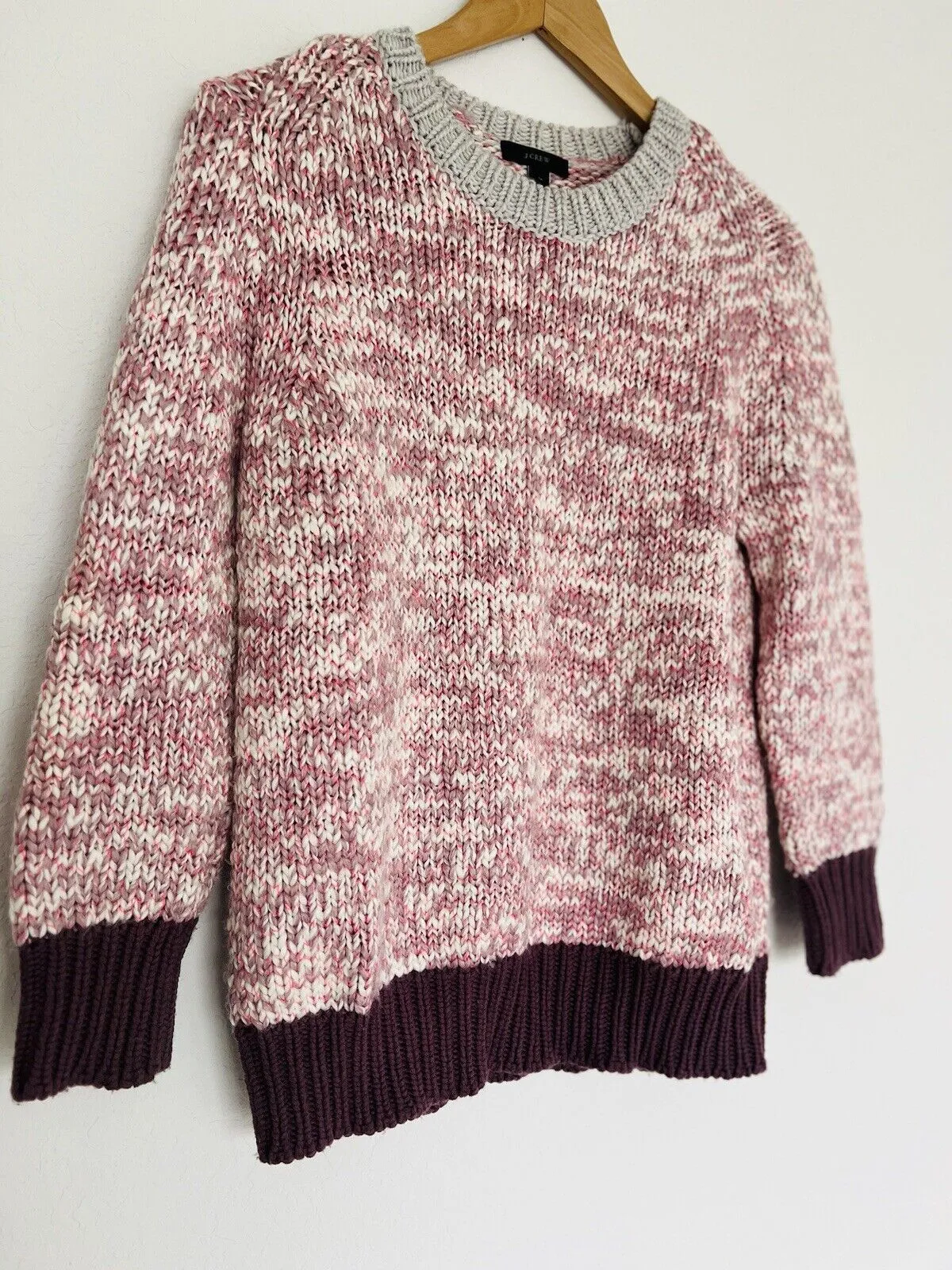 J. CREW Wool Blend Sweater Sz M Crewneck Pink 3/4 Sleeves