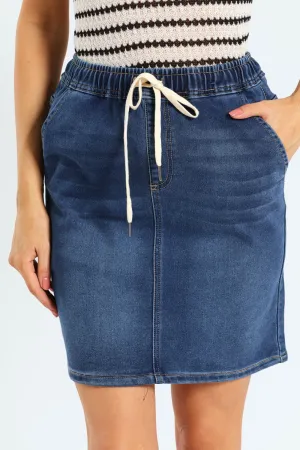Jogger Detail Knit Denim Mini Skirt - Med Wash