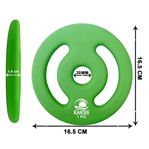 Kakss Neoprene Coated Weight Plates 1Kg X 4 Pc (30-Mm Center Hole) (1), Green