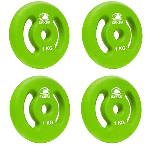 Kakss Neoprene Coated Weight Plates 1Kg X 4 Pc (30-Mm Center Hole) (1), Green