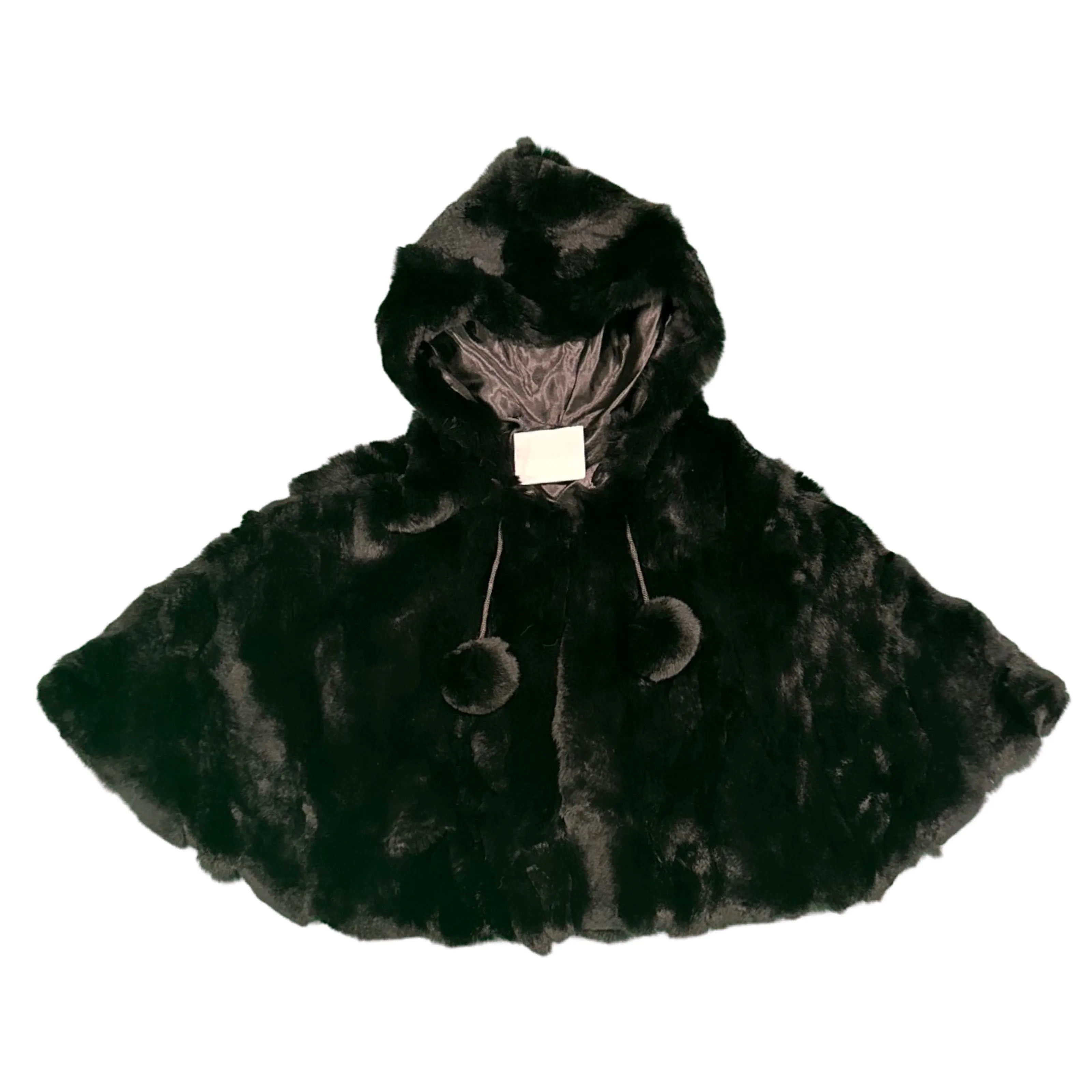 Kashani Kids Black Rabbit Fur Hooded Cape