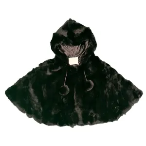 Kashani Kids Black Rabbit Fur Hooded Cape