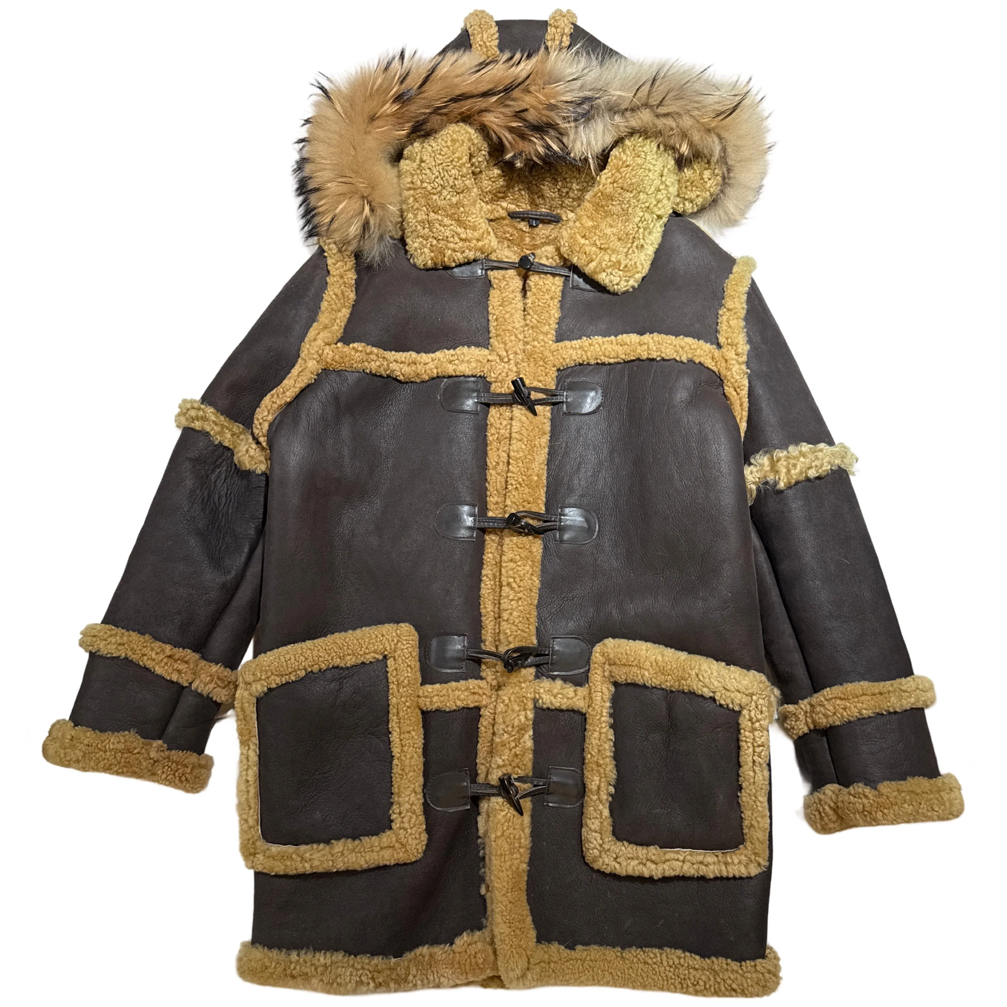 Kashani Men's Brown Shearling Toggle Coat