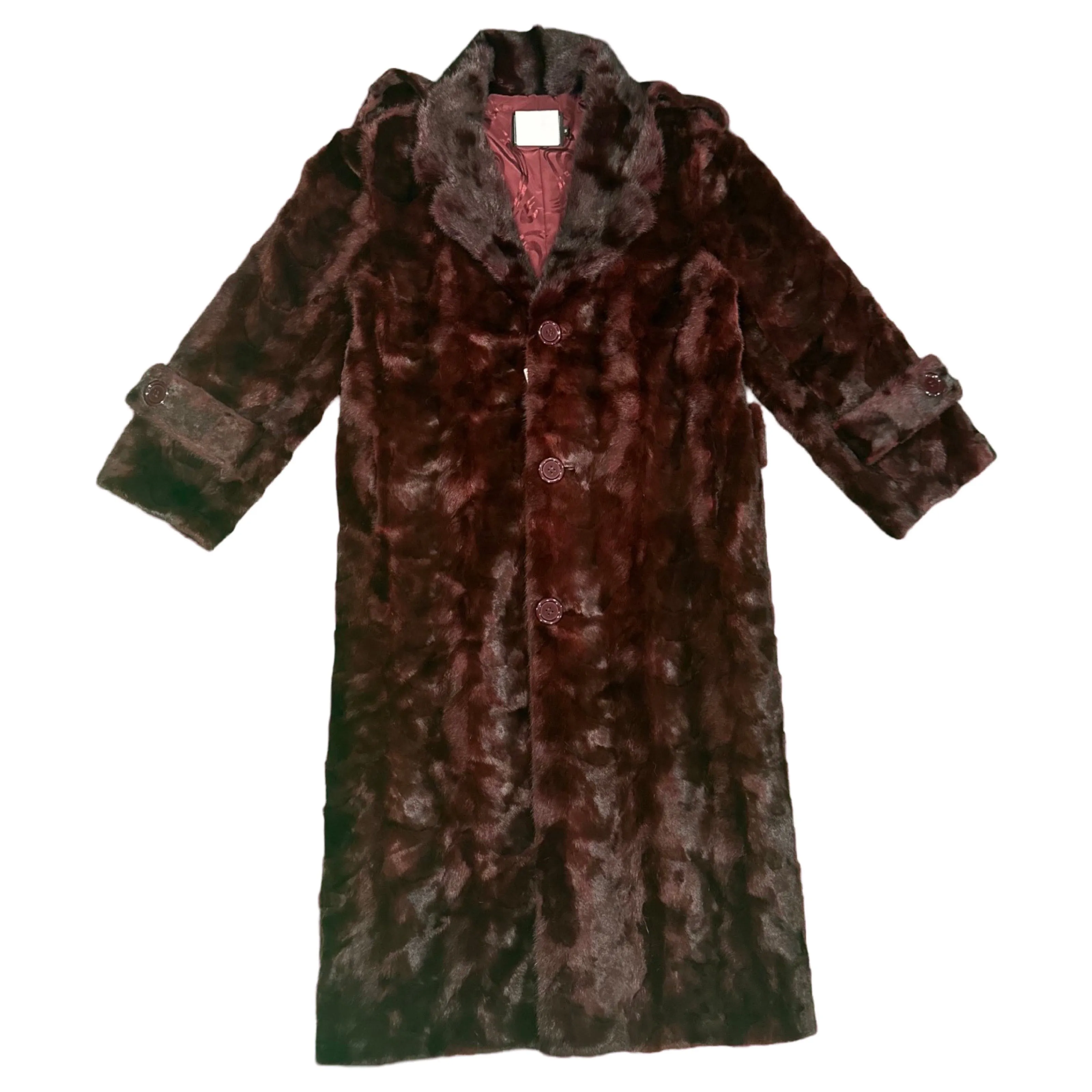 Kashani Men's Burgundy Full Mink Fur Trench Coat