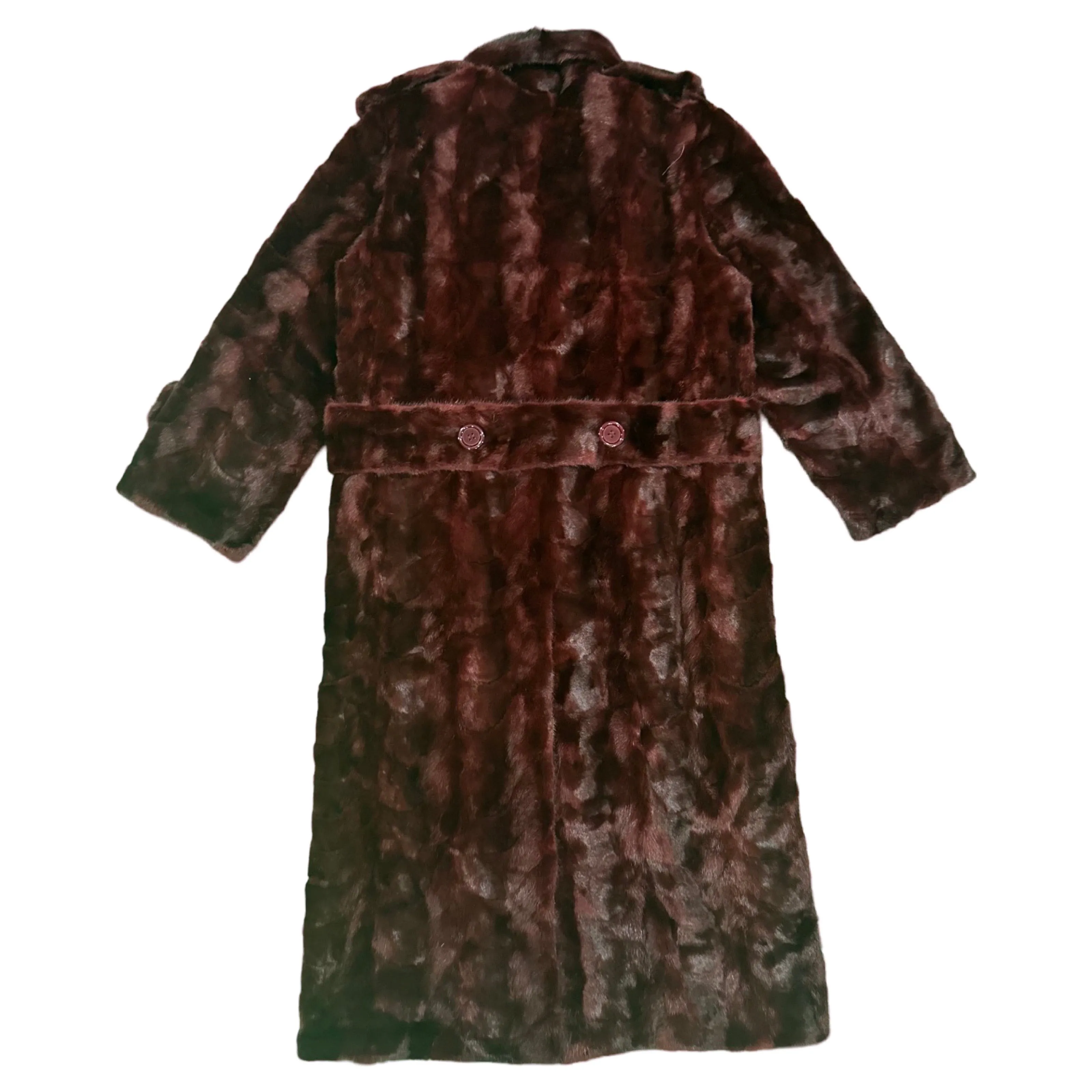 Kashani Men's Burgundy Full Mink Fur Trench Coat