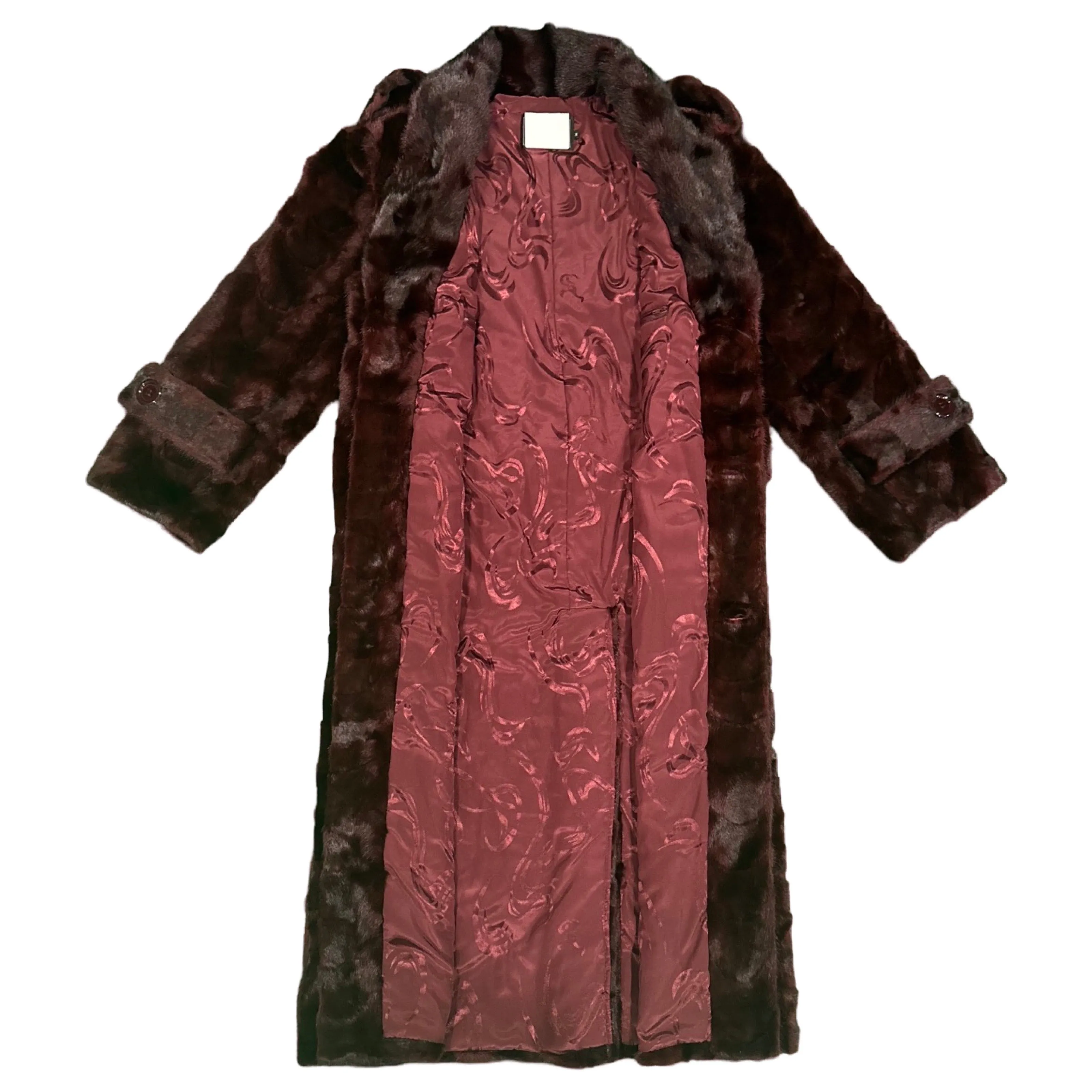 Kashani Men's Burgundy Full Mink Fur Trench Coat