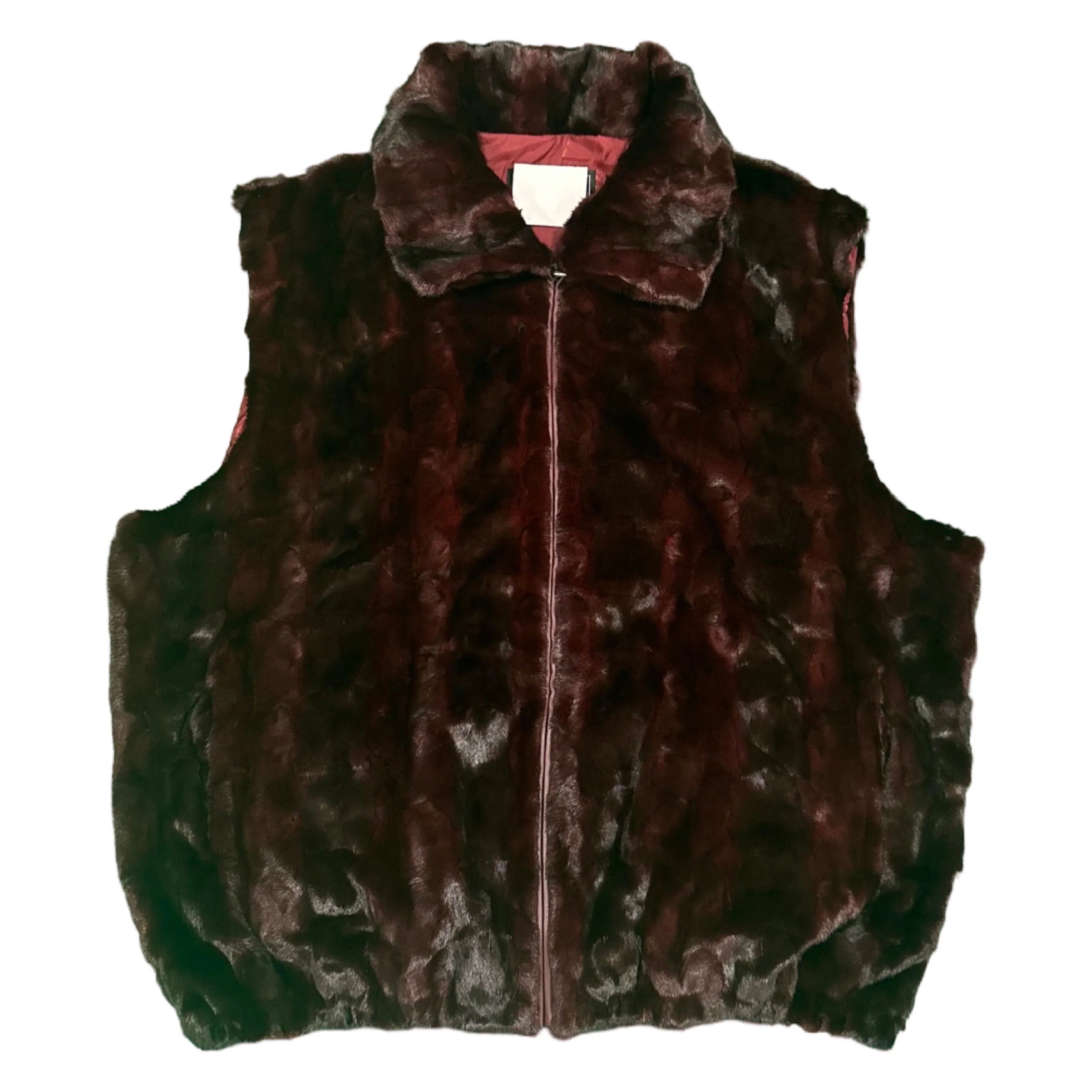 Kashani Men's Burgundy Full Mink Fur Vest w/ Detachable Fox Collar