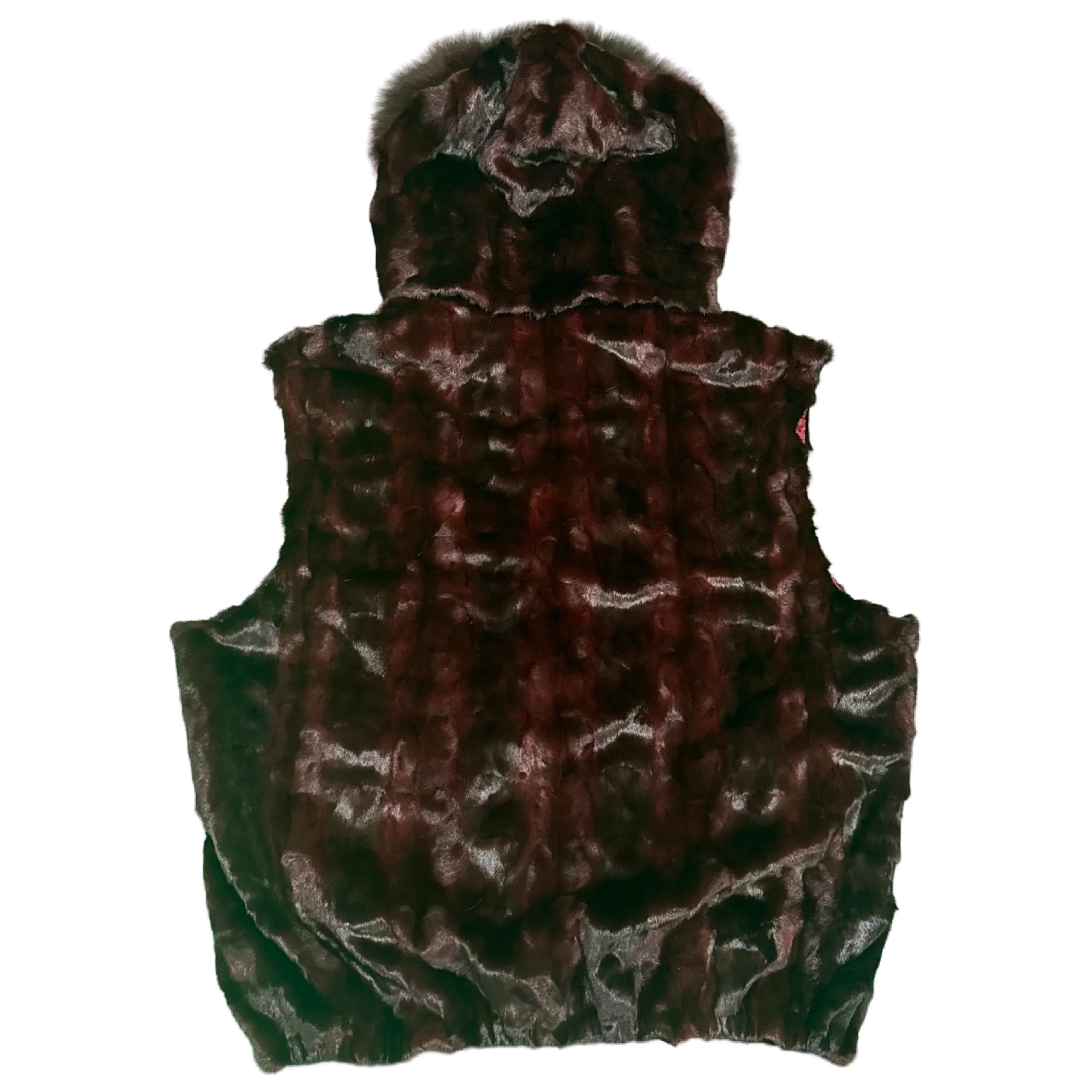 Kashani Men's Burgundy Full Mink Fur Vest w/ Detachable Fox Collar