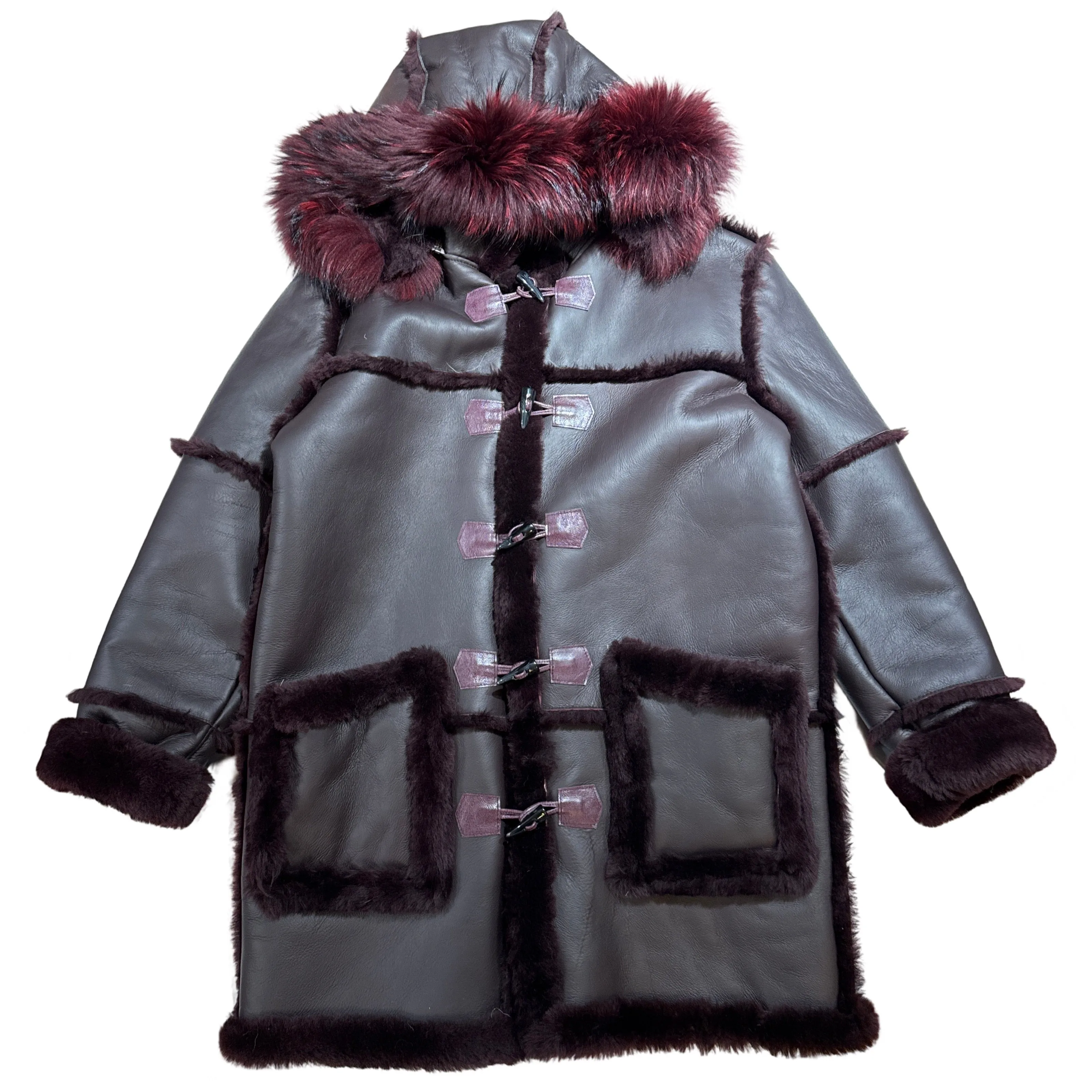 Kashani Men's Burgundy Shearling Toggle Coat