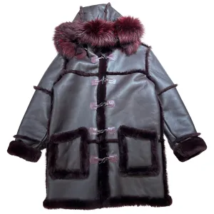 Kashani Men's Burgundy Shearling Toggle Coat