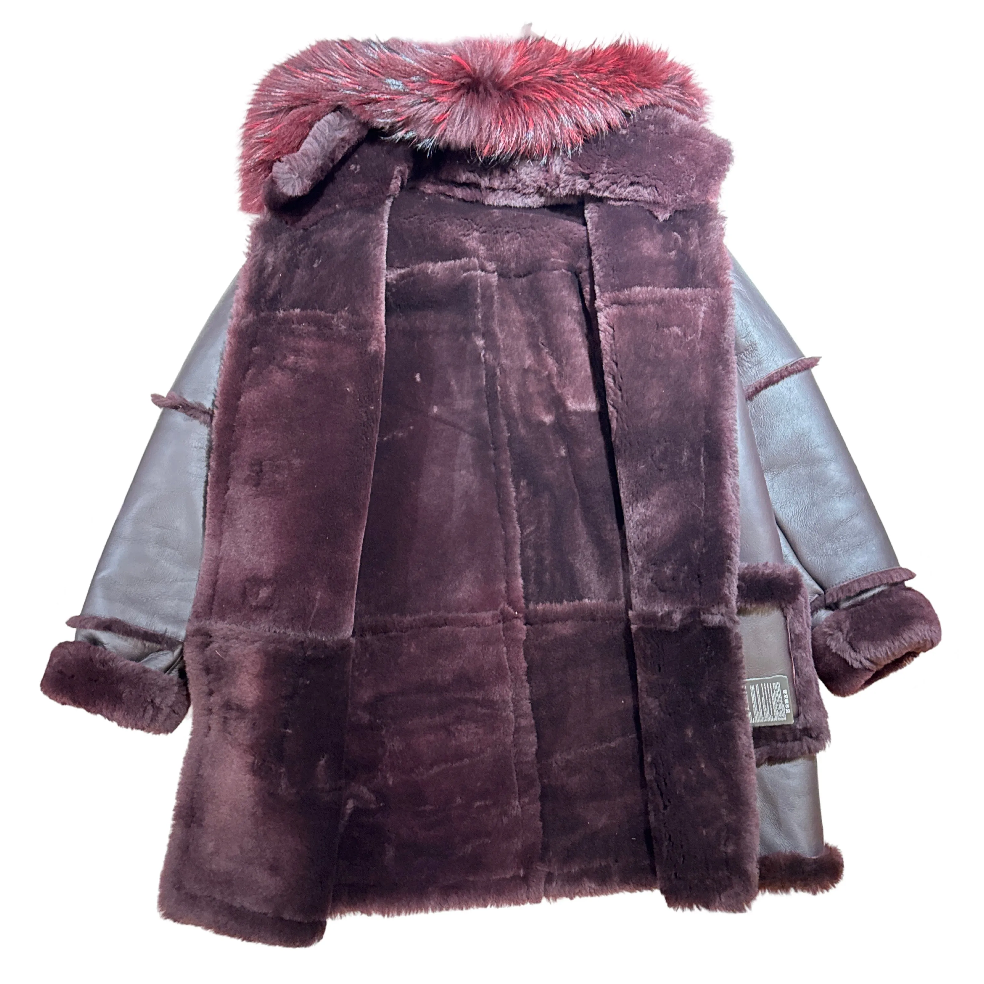 Kashani Men's Burgundy Shearling Toggle Coat
