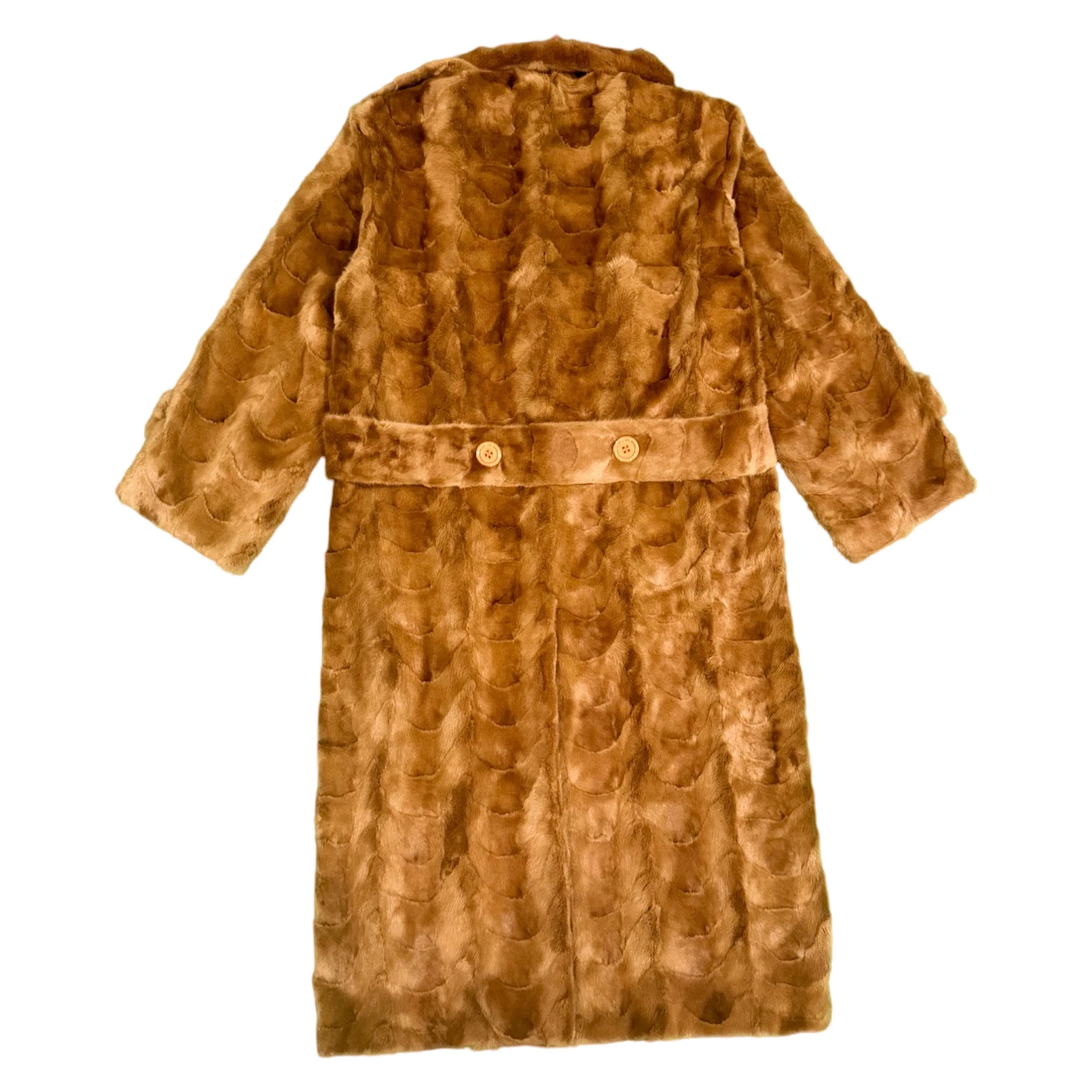 Kashani Men's Whiskey Full Mink Fur Trench Coat w/ Fox Collar