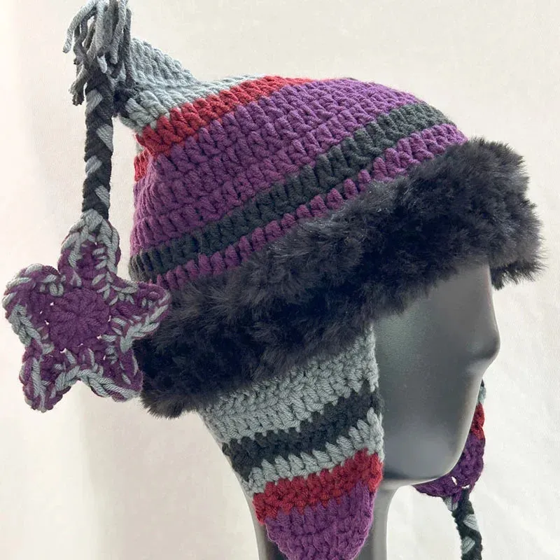 Kawaii Cat-Ear Knitted Beanie 🐾✨ | Cozy Skull Cap for Autumn & Winter 💖| Handmade Striped Hat for Women & Men 🎀