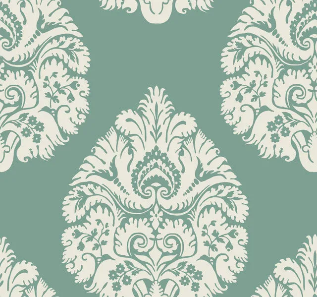 KT2146 Teardrop Damask Wallpaper-Teal