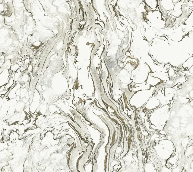 KT2221 Polished Marble Wallpaper-Black/White