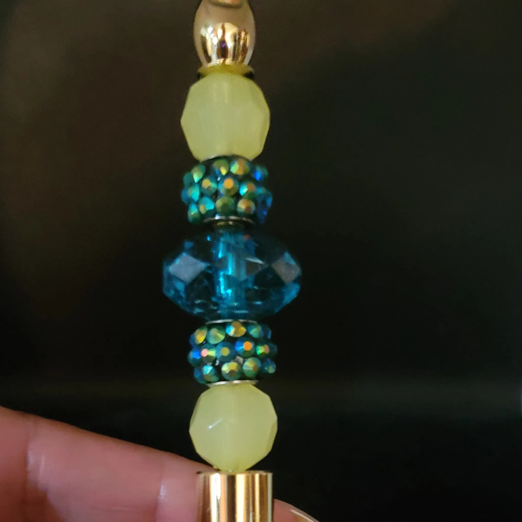 Kyla - Teal Blue, Pastel Yellow, & Gold Jeweled Ink Pen