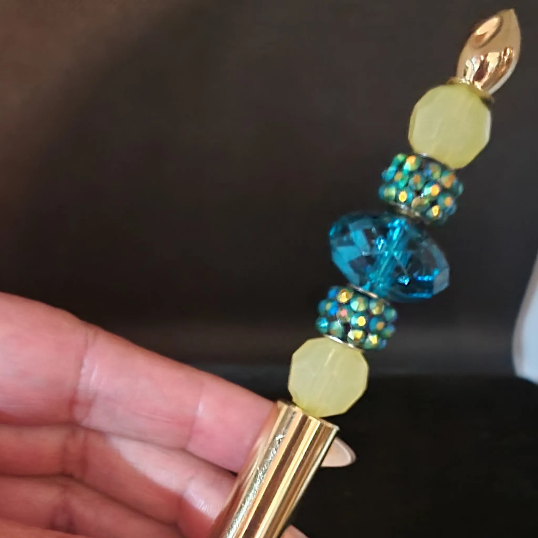 Kyla - Teal Blue, Pastel Yellow, & Gold Jeweled Ink Pen