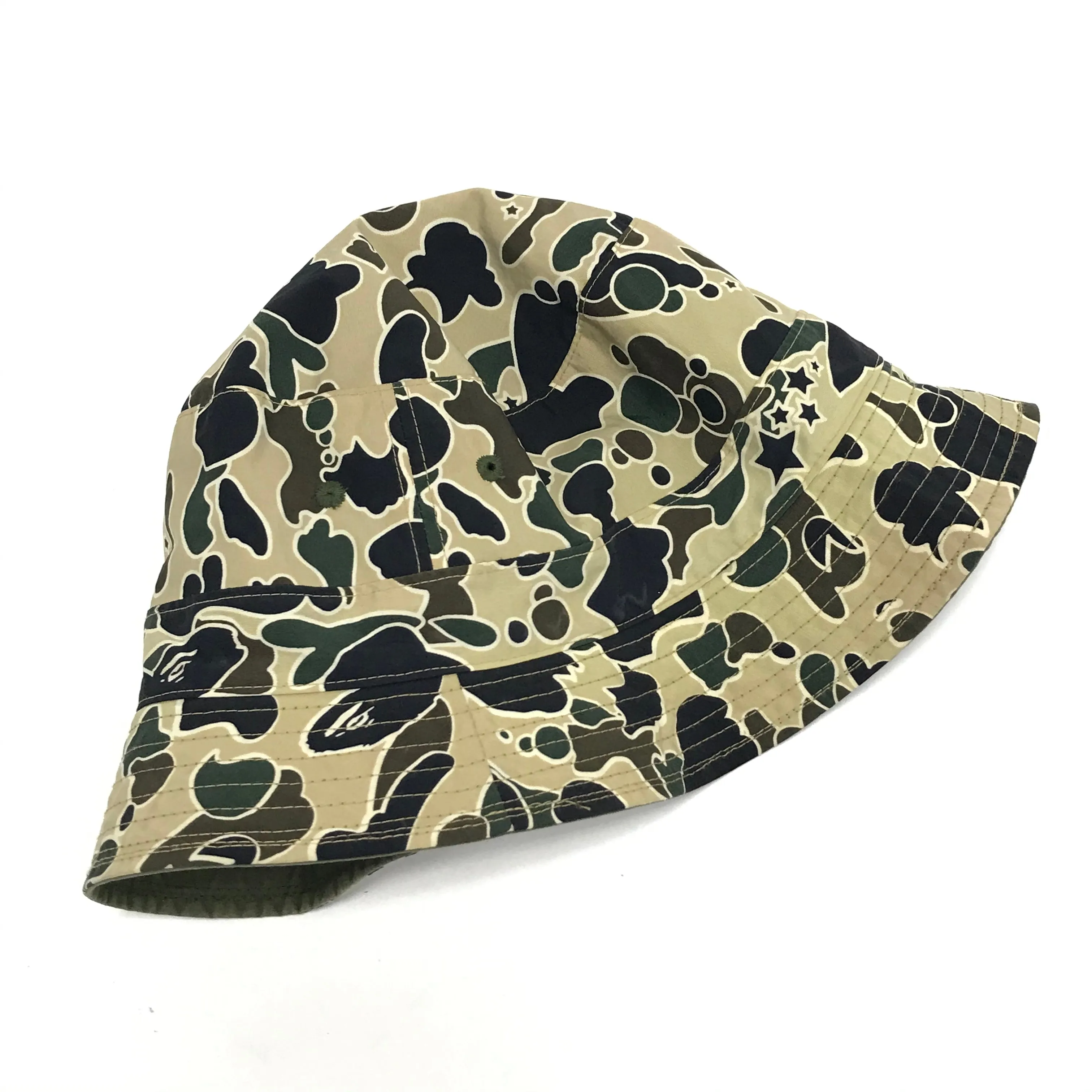 [L] A Bathing Ape Bape Vintage Sta Psyche Camo Reversible Bucket Hat Olive