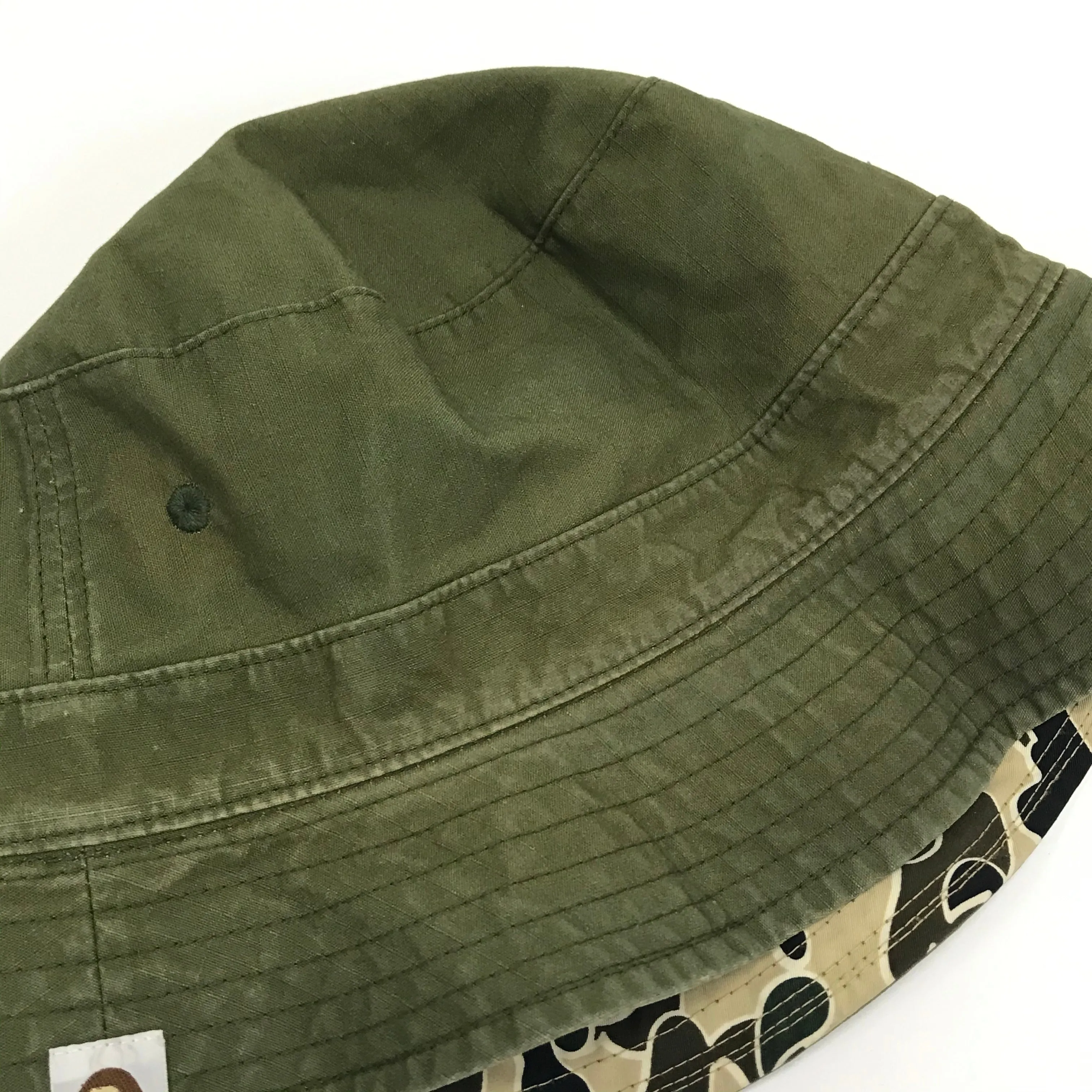 [L] A Bathing Ape Bape Vintage Sta Psyche Camo Reversible Bucket Hat Olive