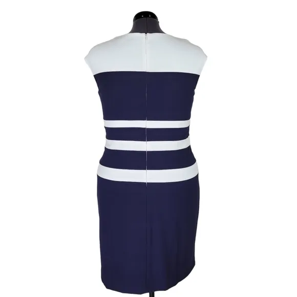 Lauren Ralph Lauren Dress Size 16 Navy Blue White Striped Sleeveless Lined New