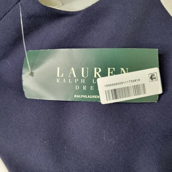 Lauren Ralph Lauren Dress Size 16 Navy Blue White Striped Sleeveless Lined New