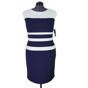 Lauren Ralph Lauren Dress Size 16 Navy Blue White Striped Sleeveless Lined New