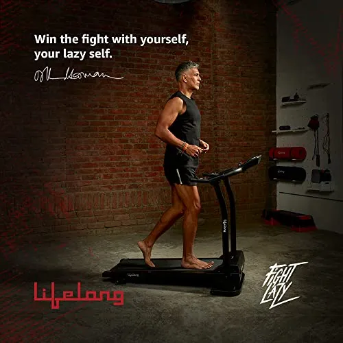 Lifelong Fit Pro 2 HP Peak Motorized Treadmill for Home, 12Km/Hr Speed, Max User Weight 100Kg, LCD display and Heart Rate Sensor For Home Workouts| Home Gym (Free Installation Assistance)