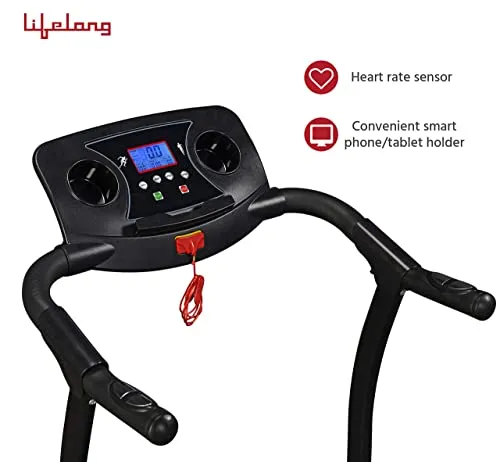 Lifelong Fit Pro 2 HP Peak Motorized Treadmill for Home, 12Km/Hr Speed, Max User Weight 100Kg, LCD display and Heart Rate Sensor For Home Workouts| Home Gym (Free Installation Assistance)