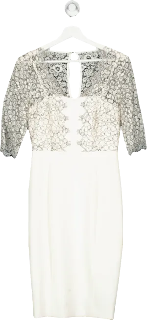 LK Bennett White Lace Trimmed Midi Dress UK 8