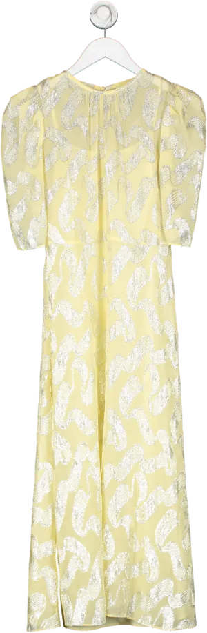 L.K.Bennett Yellow Glinda Cream Silk And Metallic Silver Dress UK 6