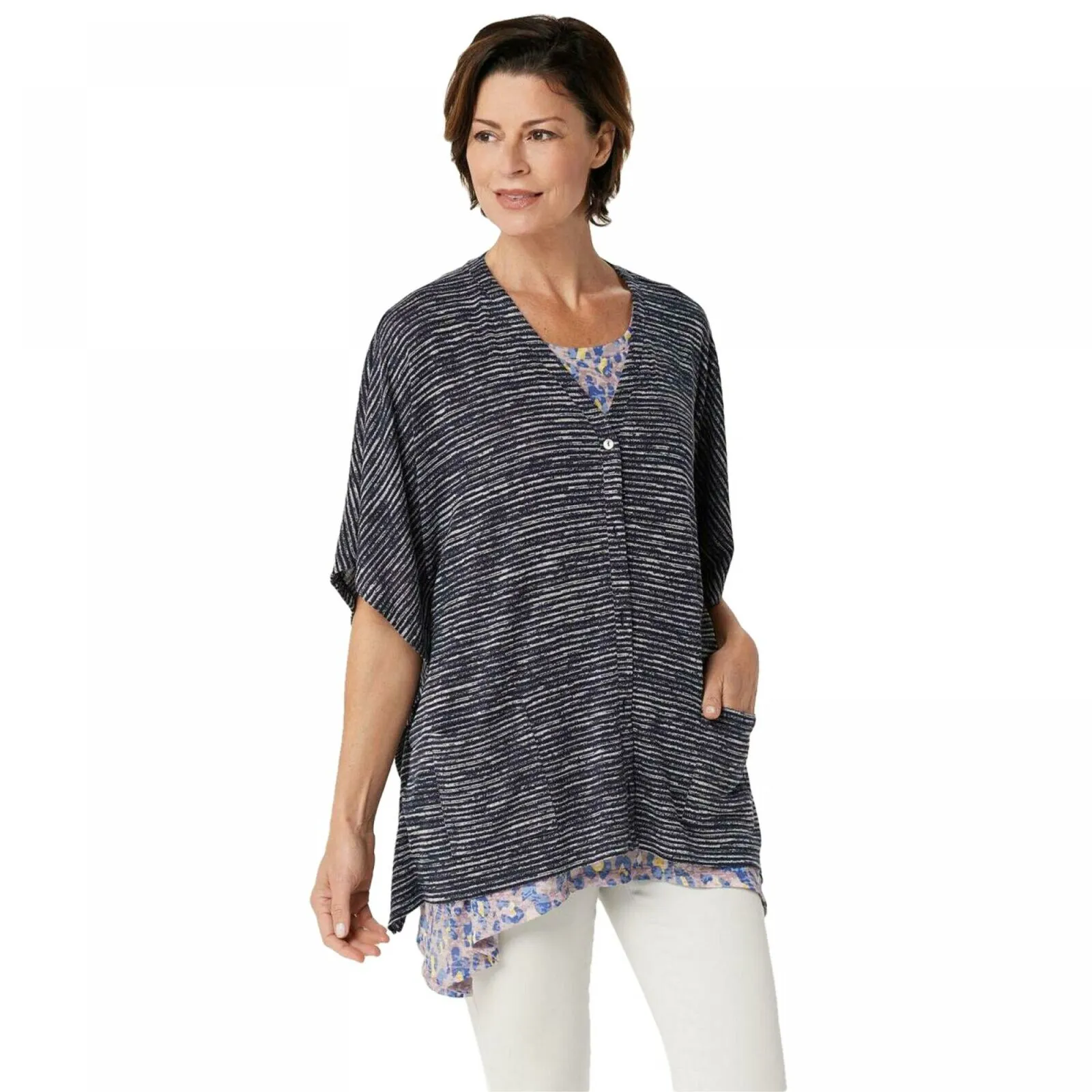 LOGO by Lori Goldstein Striated Knit Sweater Shrug and Tank Twinset