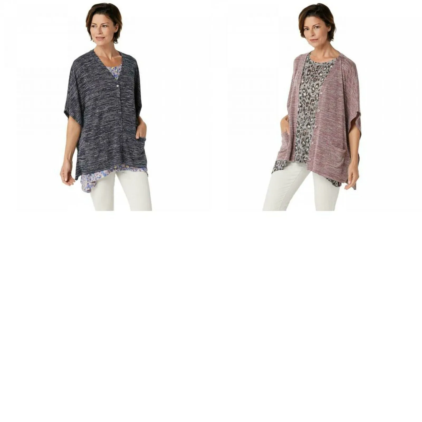 LOGO by Lori Goldstein Women's Plus Size Striated Sweater Shrug & Tank Twinset