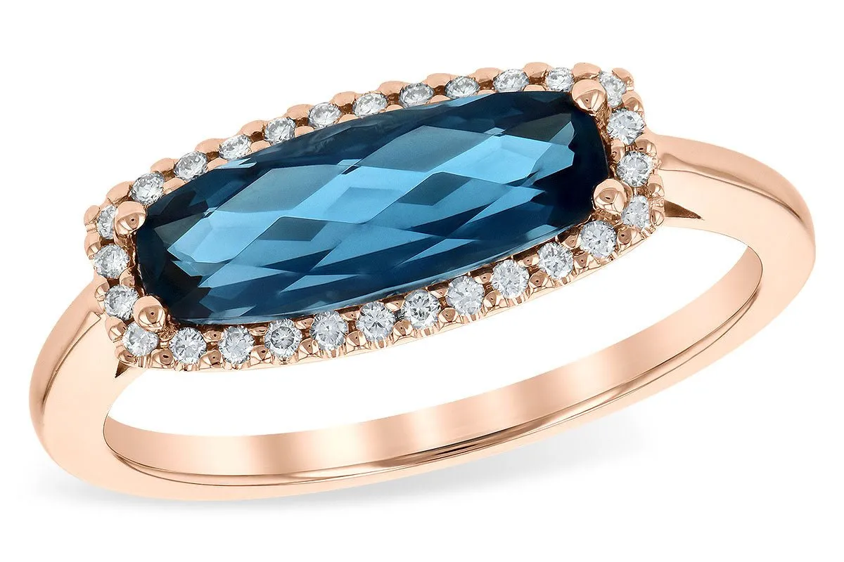 Long Oval London Blue Topaz Filigree Style Ring