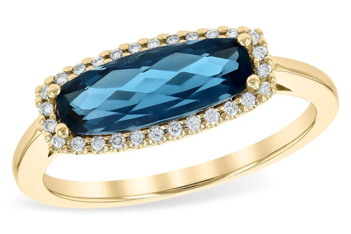 Long Oval London Blue Topaz Filigree Style Ring