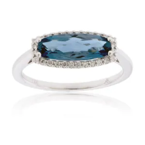 Long Oval London Blue Topaz Filigree Style Ring