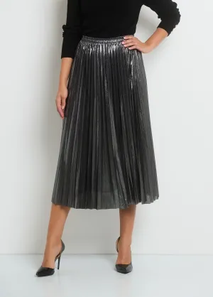 Long pleated metallic skirt