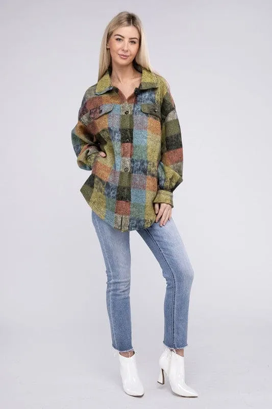 Loose Fit Buttoned Down Check Shirt Jacket