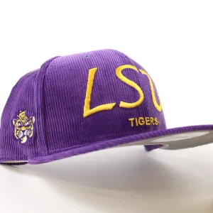 LSU Tigers VINTAGE NCAA New Era 9Fifty 9Fifty Snapback Hat (CORDUROY Purple Gray Under Brim)