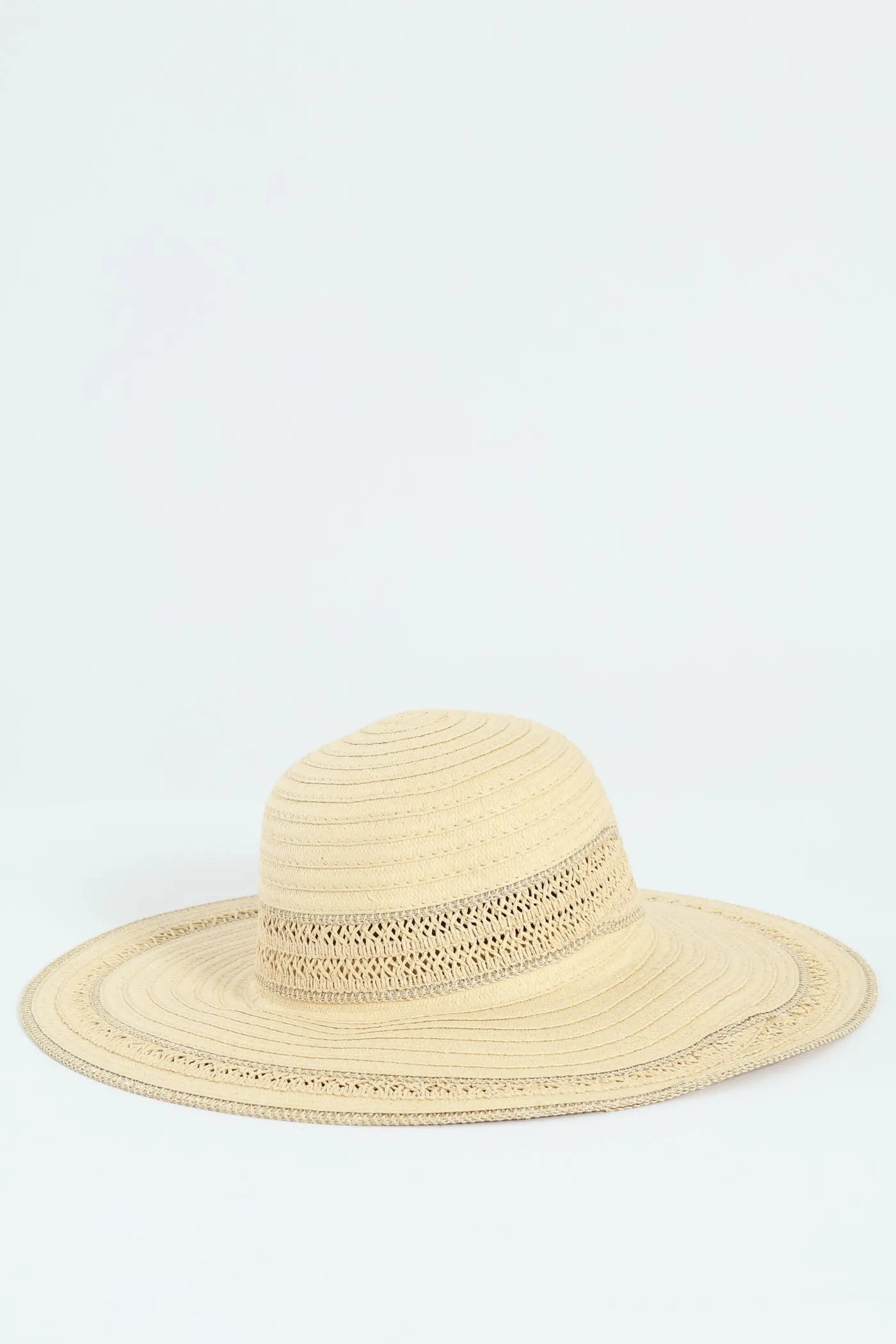 Lurex Trim Straw Hat - Beige