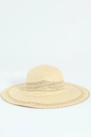 Lurex Trim Straw Hat - Beige