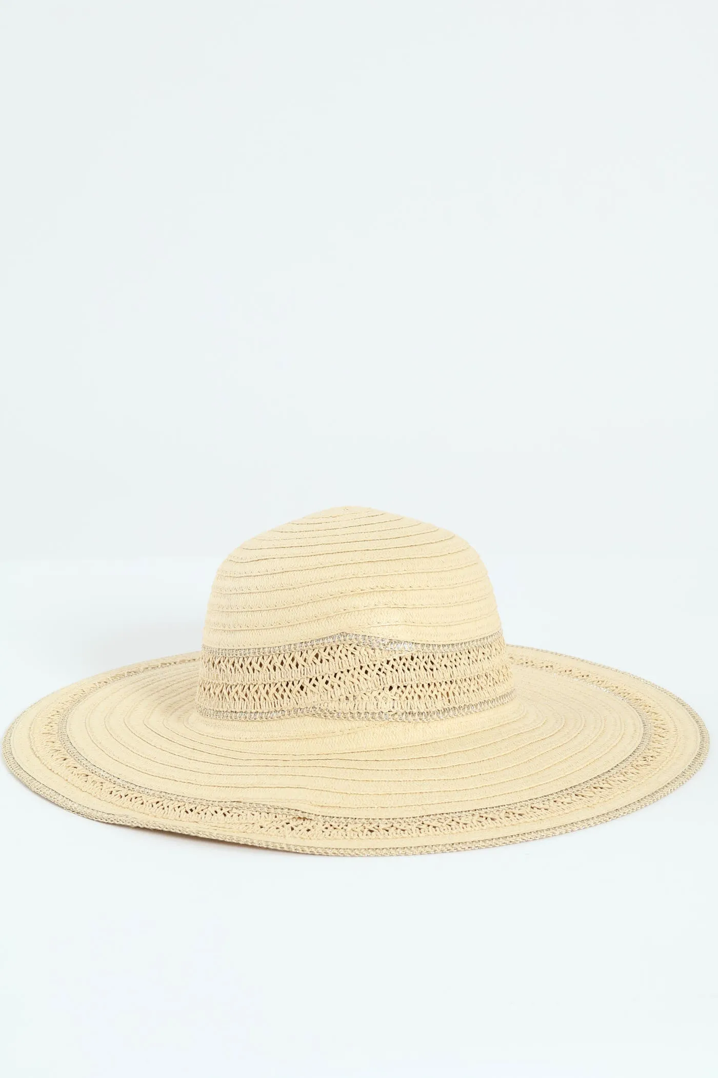 Lurex Trim Straw Hat - Beige