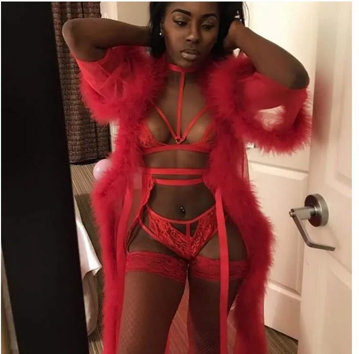Luxurious Sheer Long Bathrobe with Fluffy Fur Trim