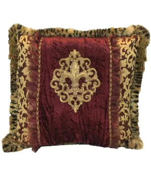 Luxury Decorative Pillow Burgundy and Gold Fleur de Lis 21"x21"