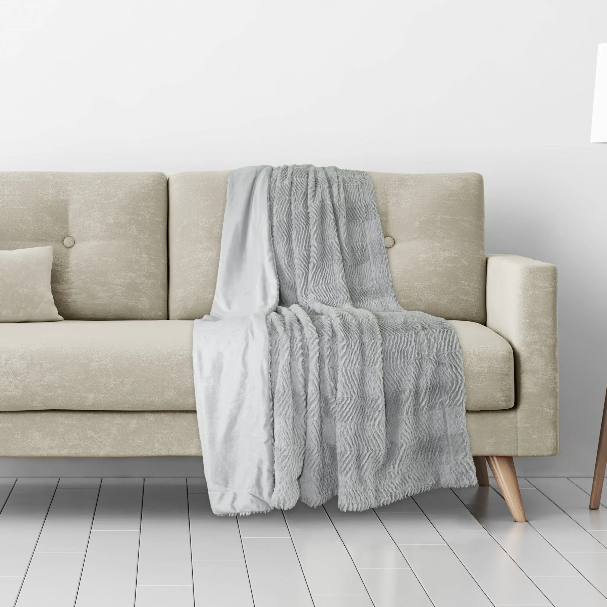 Luxury Gray Mist Faux Fur Mink Throw Blanket